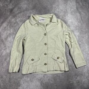 Castleberry Vintage Ivory Knit Blazer Jacket Gold Crest Buttons Size 14 USA Made
